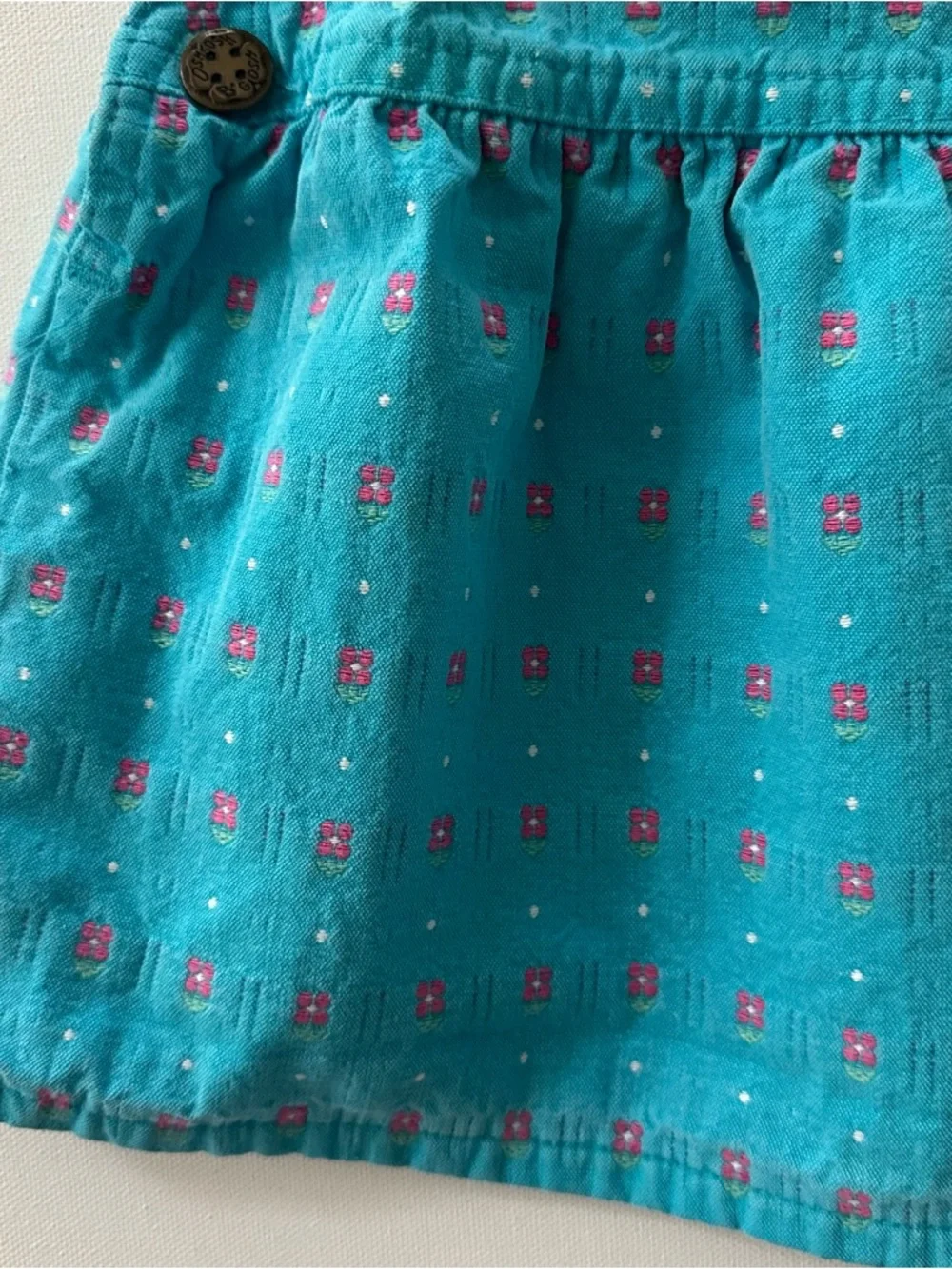 OshKosh B'gosh Vintage 24 Months Aqua Blue Pink Floral Jumper Dress USA